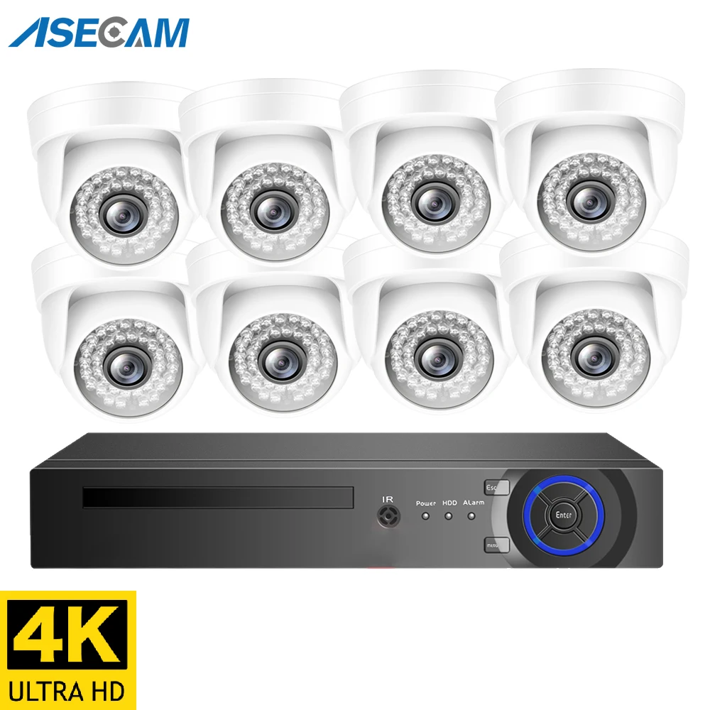 Sistema de Seguridad de sonido CCTV para interiores, Kit de NVR POE H.265 de 8MP, 4K, micrófono de cúpula blanca, cámara IP, grabación de Audio, videovigilancia