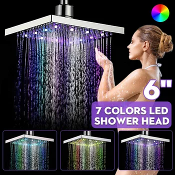 

Xueqin 6 Inch ABS Square Rainfall LED Changing Shower Head Adjudtable Water Flow Spray Temperature Sensor Chrome Finish