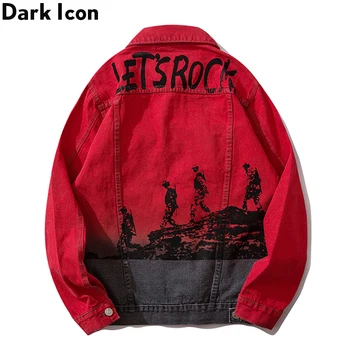

Dark Icon Gradient Red Jeans Jacket Men Women Street Fashion Men's Denim Jackets Streetwear Jackets for Men