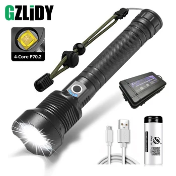 USB 충전식 LED 손전등, 슈퍼 브라이트 토치 줌 캠핑 랜턴, 방수 휴대용 18650 자전거 라이트, 4 코어 P70.2