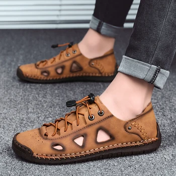 

Men Sandals Outdoor Beach Summer Slippers Male Shoes Flat handmade Casual Sandals Breathable Comfort Shoes men big size 48