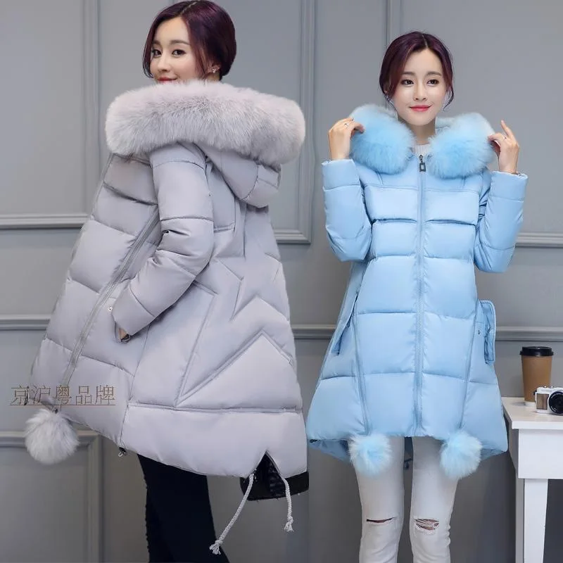 

2018 Winter New Style Korean-style Thick Mid-length Five-pointed Star Hooded Cotton-padded Clothes Women's A- line dou peng xing