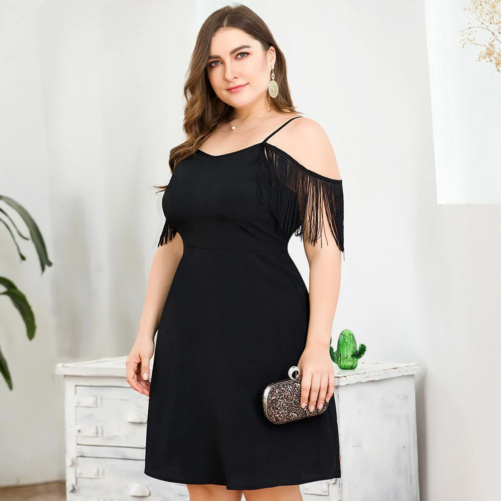 

Origional Design Europe And America New Style Tassels Short Sleeve High-waisted Camisole Short Skirt Large Size Dress-Style Cros