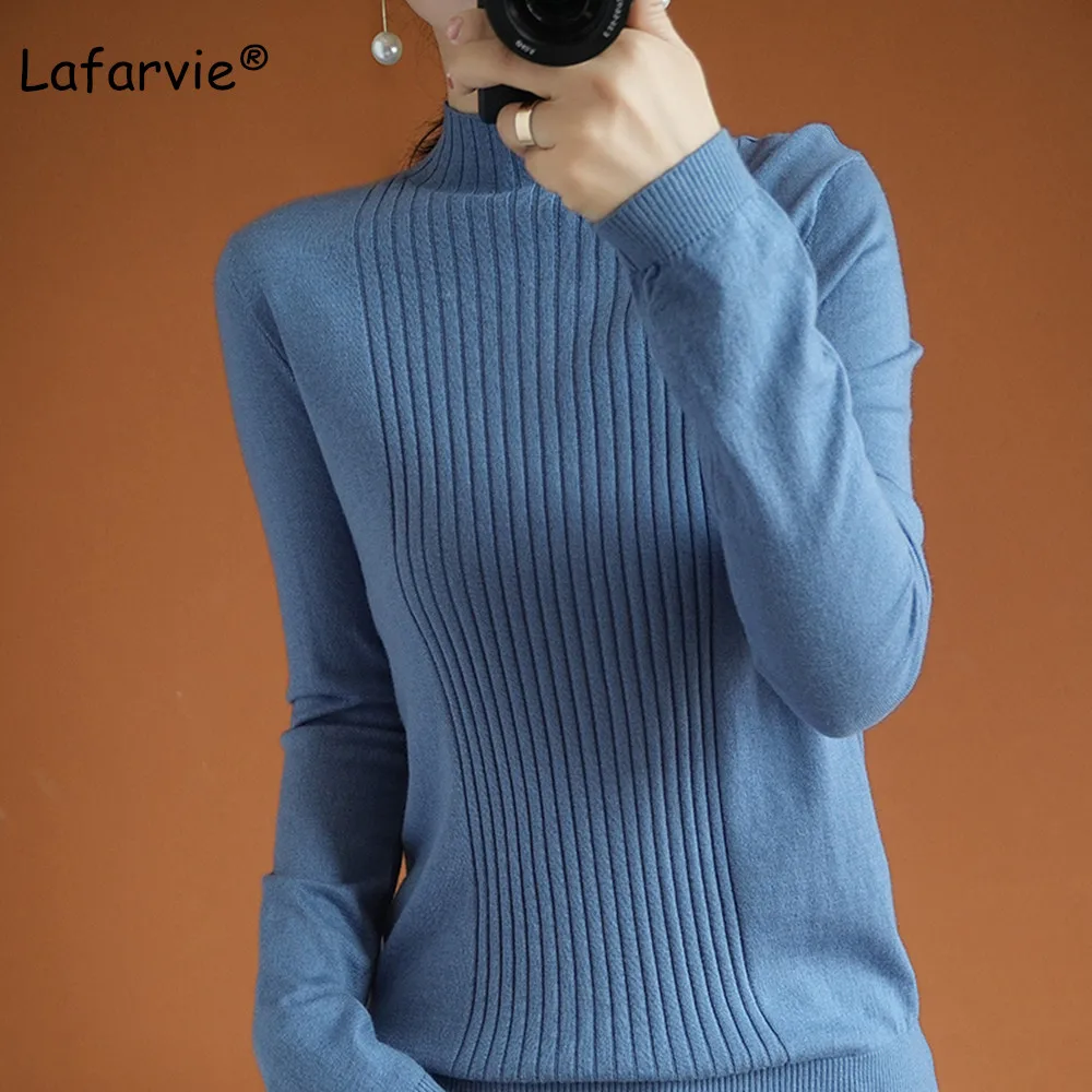 

Lafarvie Turtleneck Knitted Sweater Women Cashmere Wool Ropa De Mujer Pullover Blue Long Sleeve Winter Clothes Oversized Sweater