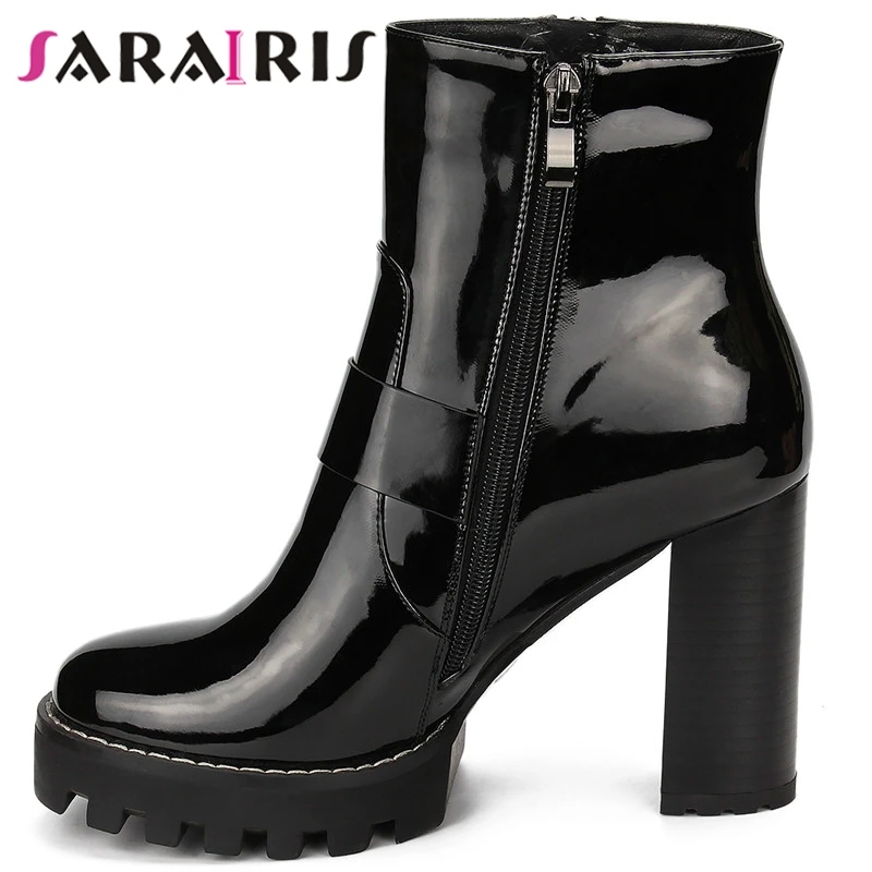 

SARAIRIS 2019 New Fashion Dropship Large Size 35-41 Zip Up Solid Ankle Boots Woman Shoes High Heels Platform Shoes Woman Boots