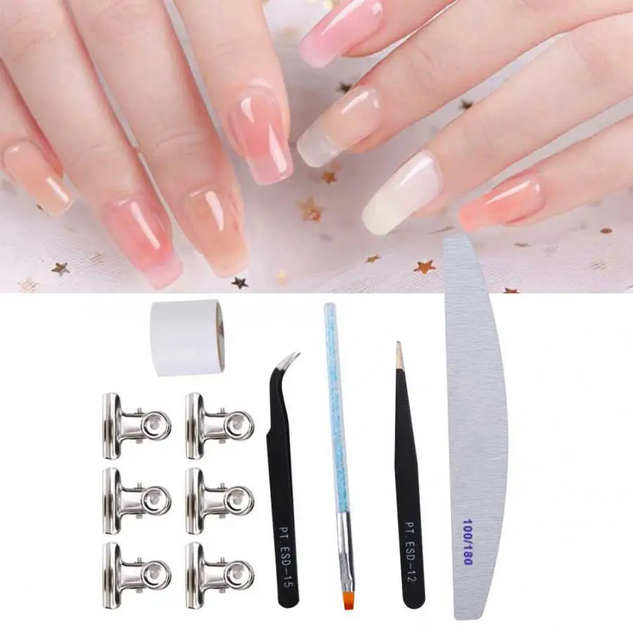 Маникюрный набор самоклеящаяся шелк ногтей Обёрточная бумага лента для наращивания ногтей клип УФ-гель ручка-Пинцет Набор инструментов для маникюра