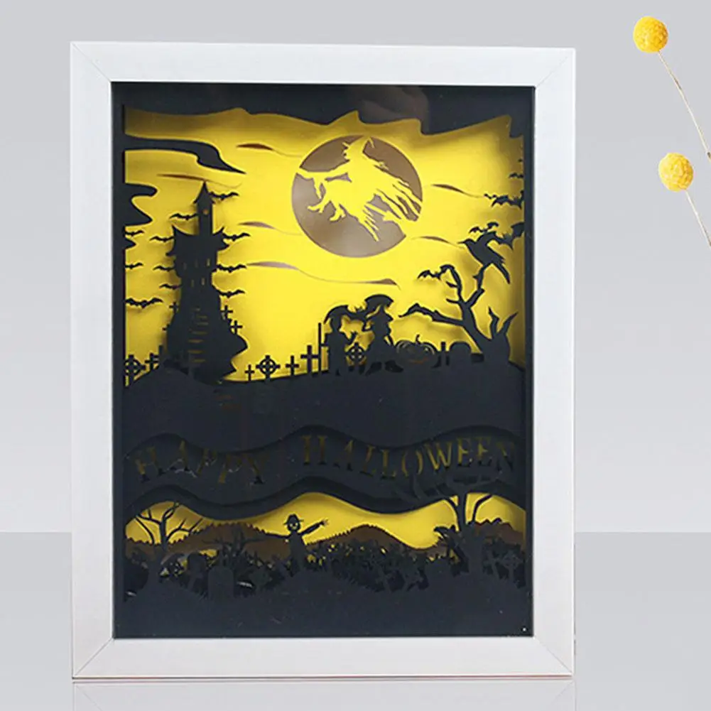 

halloween Decora 3D Moon Witch USB LED Night Light Papercut Lamp Party Birthday Bedroom Table Decor Accessories