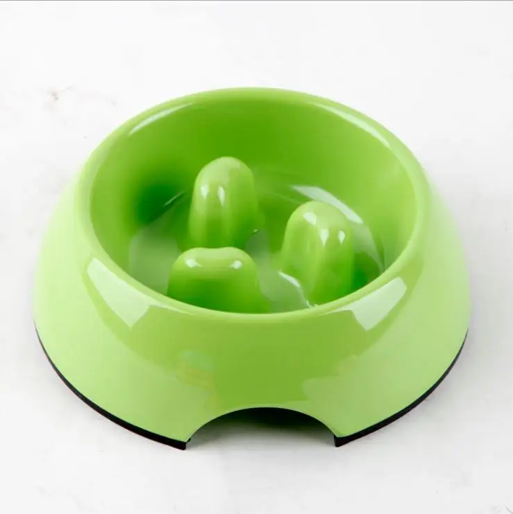 Супер дизайн сверхмощная меламиновая Нескользящая медленная миска для домашних животных для собак и кошек - Цвет: Зеленый