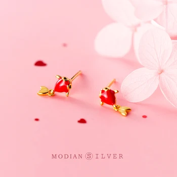 

Modian Fashion Exquisite Animal Ear Pin for Women 925 Sterling Silver Red Enamel Cute Goldfish Stud Earrings Fine Jewelry