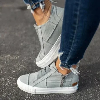 

Women's Sneakers Flat Platform Women Canvas Shoes Elastic Band Comfortable Casual Female Vulcanized Shoes Zipper Ladies Footwear