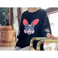

2022 New Summer Maternity Wear Black Urban Casual Short-sleeved Low-cut Round Neck Short Sleeved Loose Print T-shirt