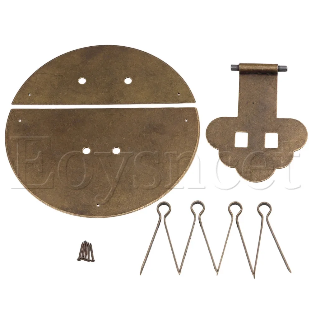 Antique Round Latch Jewelry Box Cigar Box Hasp Pad Lock Copper 15cm Dia