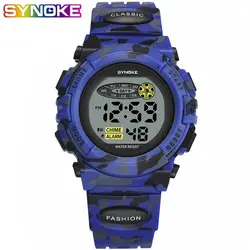 SYNOKE военные спортивные детские цифровые наручные часы камуфляжные синие студенческие Детские часы для мальчиков светящиеся светодиодные