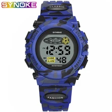 

SYNOKE Military Sports Kids Digital WristWatches Camouflage Blue Student Children Boys Watch Luminous Led Colorful Alarm Clock