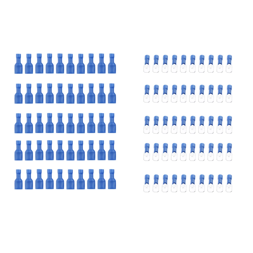 100 Pieces Male Female Insulated Wire Spade Terminal Crimp Connector Blue