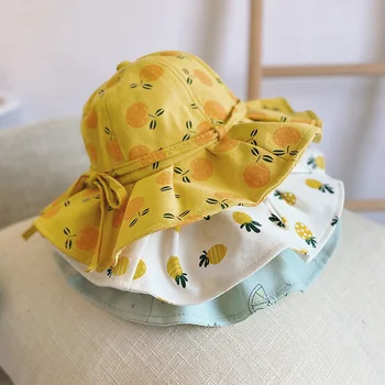 Cute Summer Baby Girl Bucket Hat Print Outdoor Bowknot Kids Girl Sun Hat Children Intant Toddler Panama Beach Cap 1