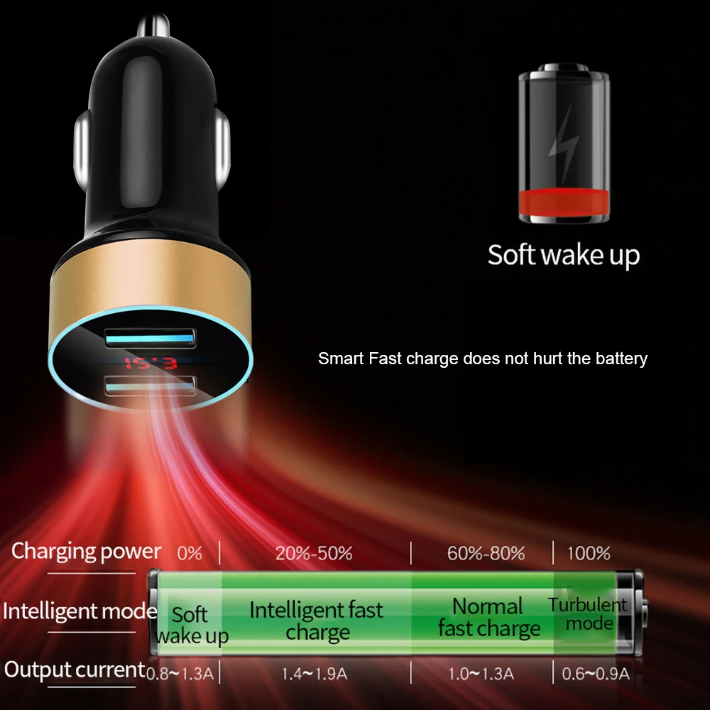 Kebidu для быстрой Переходник USB для зарядки в машине светодиодный Дисплей 5V 3.1A Авто Автомобильное usb-устройство для зарядки телефона для iPhone huawei Z2