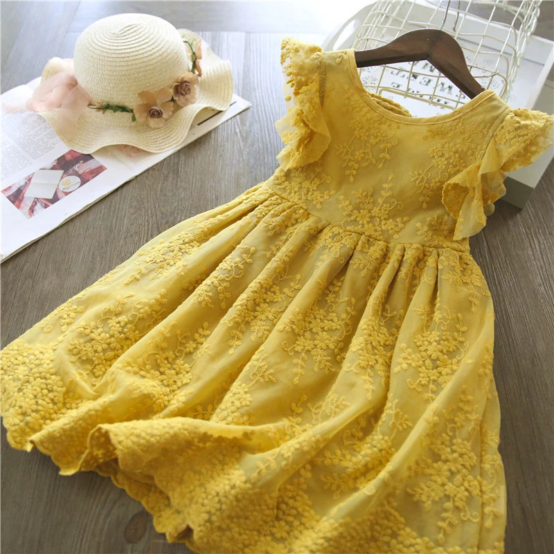 Girls Summer Dress Yellow Cute Girls Birthday Dress Flare Sleeve Kids Casual Holiday Clothes 3 8T Children Clothing Party Dress|Dresses| - AliExpress