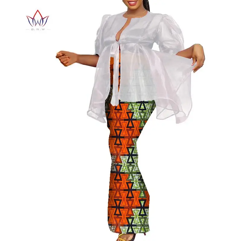 

Customize African Print Ruffles Sleeve Tops and Skirt Sets for Women Bazin Riche African Clothing 2 Pieces Skirts Sets WY9971
