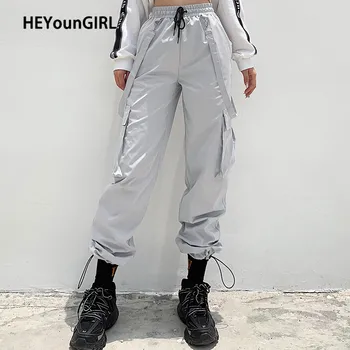 

HEYounGIRL Strap Casual High Waisted Pants Women Fashion Pocket Long Trousers Ladies Streetwear Gray Cargo Pants Sweatpants 2020