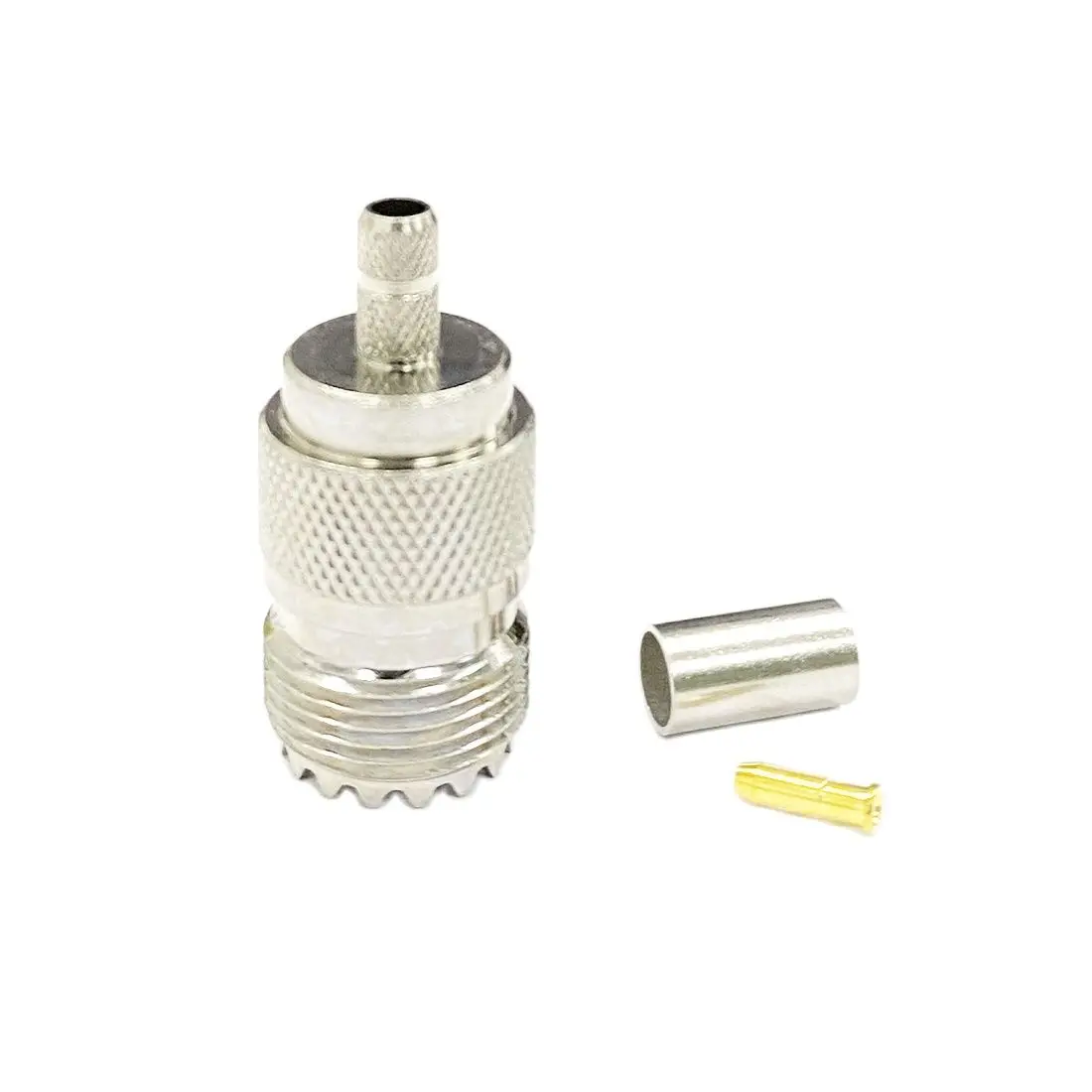 

1pc UHF Female Jack RF Coax Connector Crimp for RG58 RG142 RG400 LMR195 Cable Straight Nickelplated 50 Ohm New Wholesale