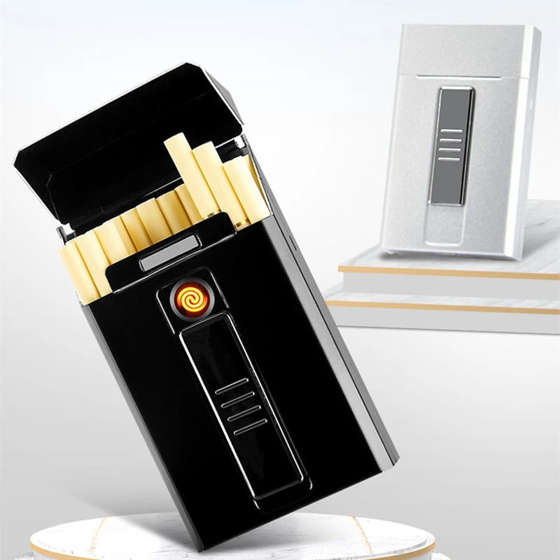 

Smart Cigarette Case Box with Electronic Lighter USB Plasma Turbo Tungsten Lighter Waterproof Holder 20pcs Slim Cigarettes
