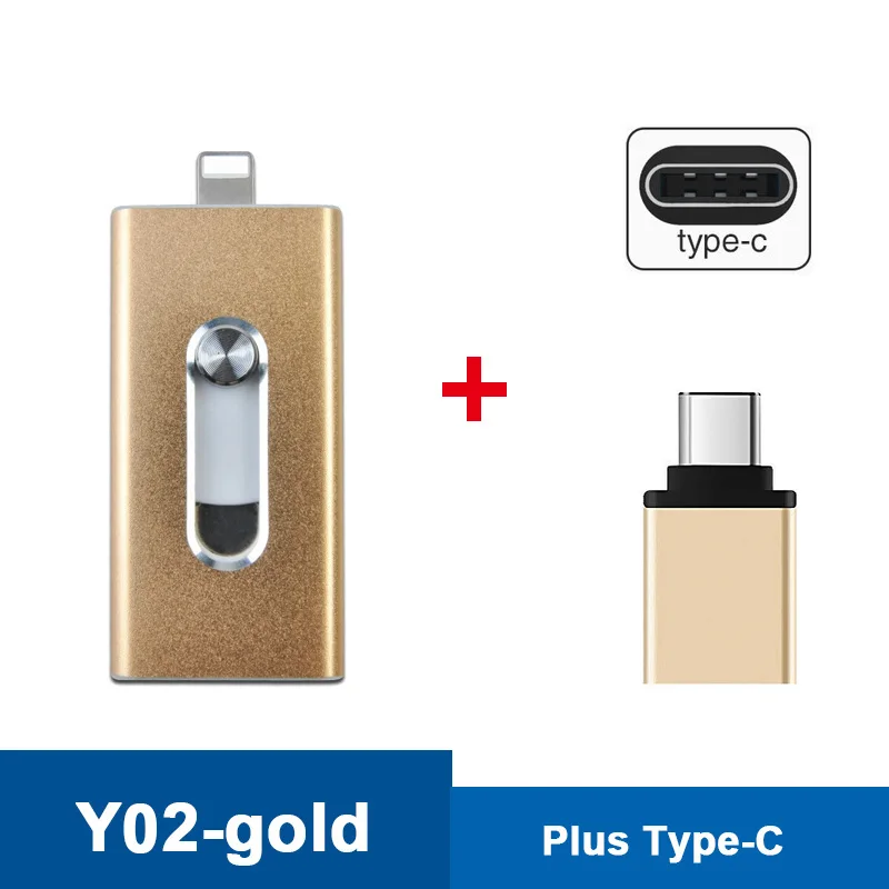 OTG 3 в 1 USB флэш-накопитель type-C и Micro USB 128 Гб 64 Гб 32 Гб 16 Гб флешки Двусторонняя Флешка для iPhone/iPad/IOS/Android/PC USB C ФЛЕШКА - Цвет: Y02-USB2.0-G-Type-c