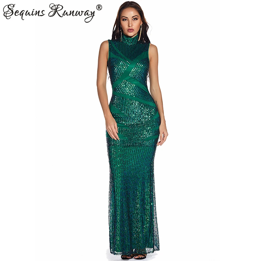 Сексуальное зеленое платье-макси для ночного клуба летнее платье с блестками