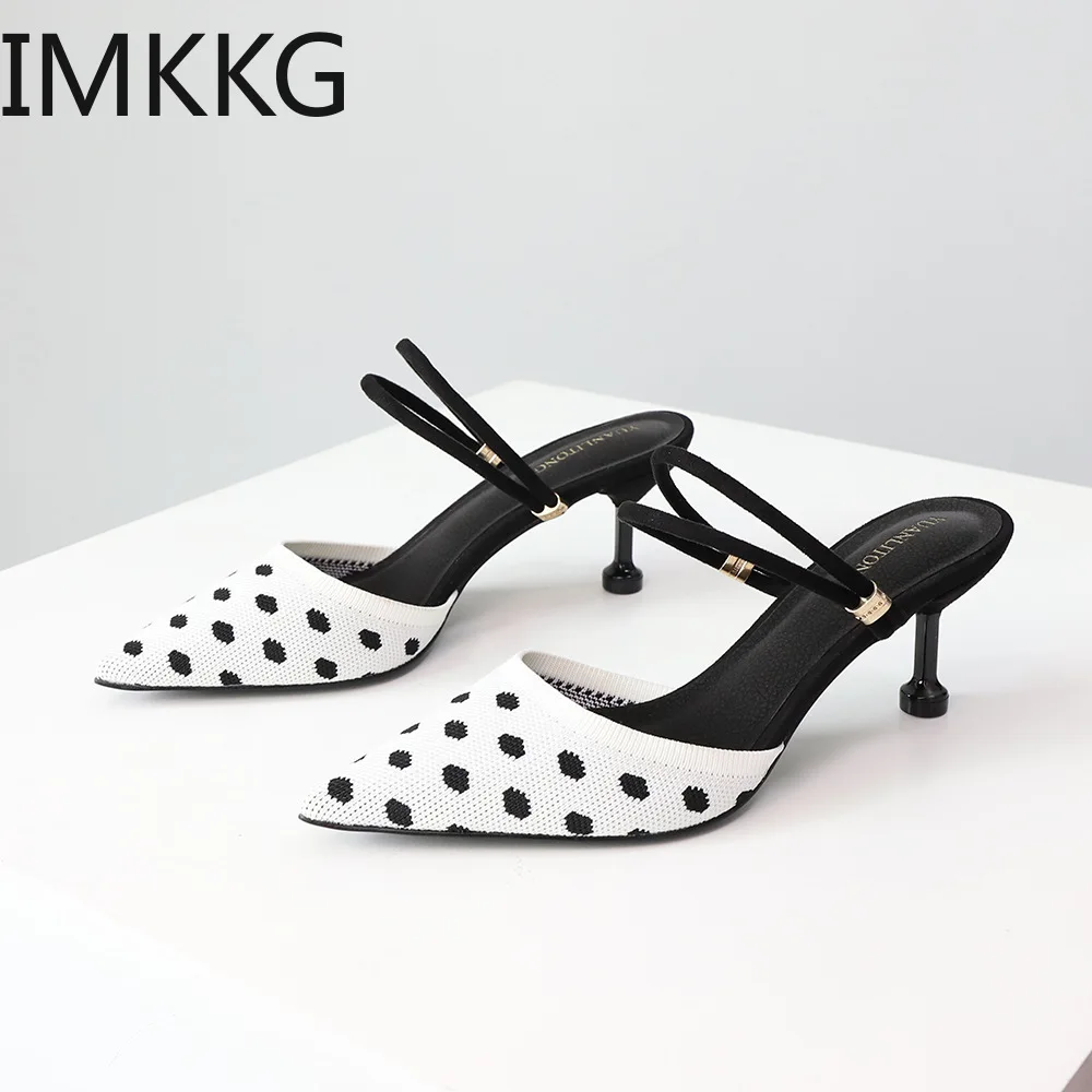 

Summer Polka Dot Women Sandals Pointed Toe Women Thin Heel Ladies Slippers Comfortable Slip On Shoes woman Pumps F90317