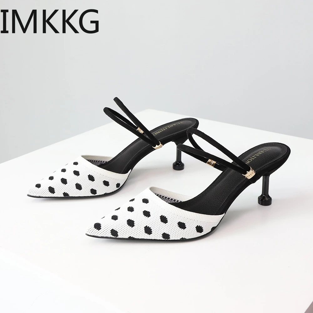 2020 New Polka dot shoes Womens Fashion Pointed Toe Kitten Heels Shoes Wild Shoe 