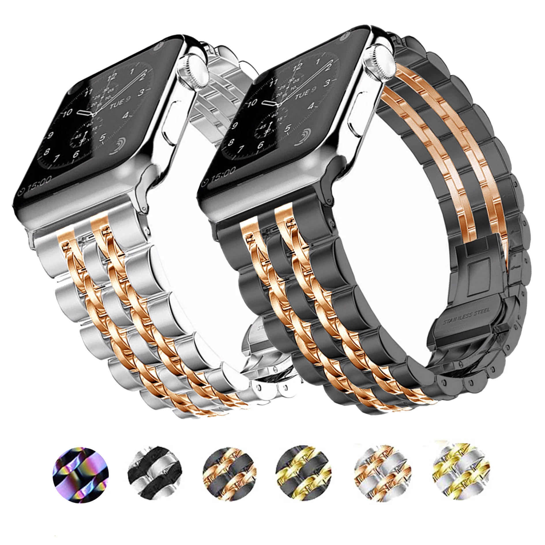 

Stainless Steel Watchband For Apple Watch 42 44mm Watch Accessories For I Watch 6 5 4 38mm 40mm Replacement Bracelet Gold Color