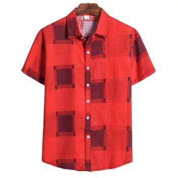

Summer Mens Shirts Hawaiian 2020 Fashion Plaid Printed Loose Short Sleeve Buttons Casual Tops And Blouse Chemise Hawaiienne