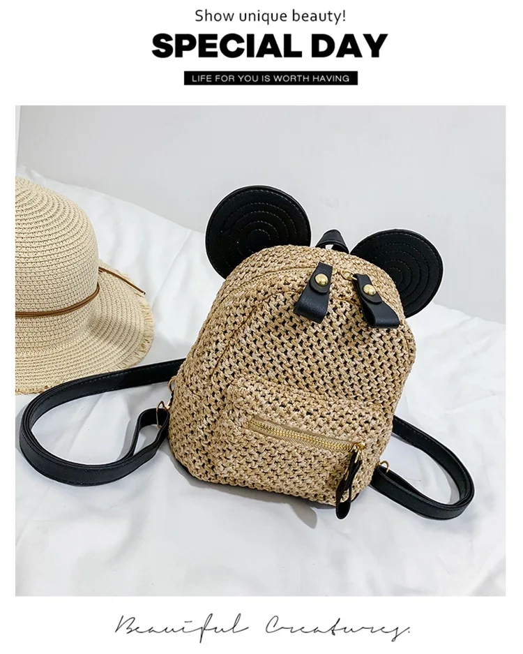 Straw Bag Summer Fashion New Style Grass Woven Hand Shoulder Bag Mini Backpack Versatile WOMEN'S Bag