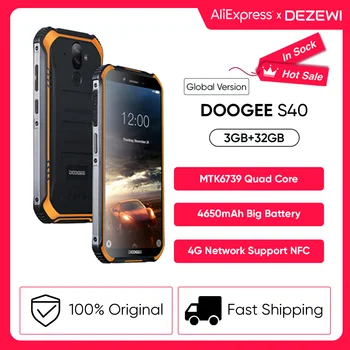 DOOGEE S40 4G Network 3GB 32GB ROM Rugged Mobile Phone 5.5inch Display 4650mAh Battery MTK6739 Quad Core Waterproof Smartphone