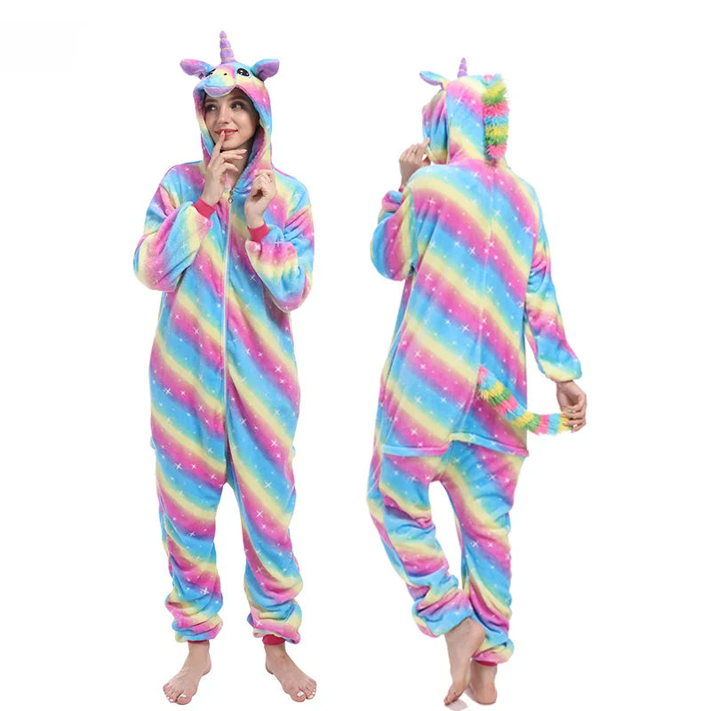 Adult Pajamas Adults Animal Kigurumi Pajamas Sleepwear Cosplay Onesie Women Men Winter Unisex Unicornio Rabbit Cartoon Unicorn Pajamas Nightie