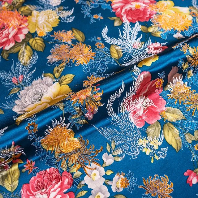 Flowers Imitation Silk damask fabrics brocade jacquard pattern sewing material for cheongsam kimono of DIY fabric for dress 7