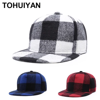 TOHUIYAN Unisex Plaid Cotton Snapback Cap Fall Winter Adjustable Bone Baseball Hat European Hip Hop Hats Caps For Boys and Girls