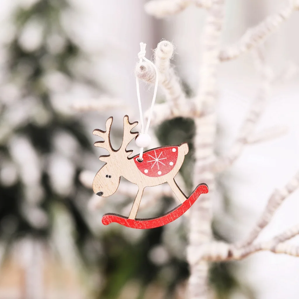 Xmas год елочных игрушек деревянный кулон гирлянда Рождественские Санта Клаус украшение "Лось" для дома Noel с утолщённой меховой опушкой, Q