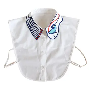 

Women Chiffon Lapel Fake Collar Musical Note Embroidery Detachable Half-Shirt Tie High Quality and Brand New