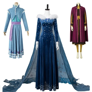

Movie Frozen 2 Anna Elsa Adult Cosplay Dress Birthday Party Halloween Autumn Winter High Quality Fur Collar Noble Dress Set