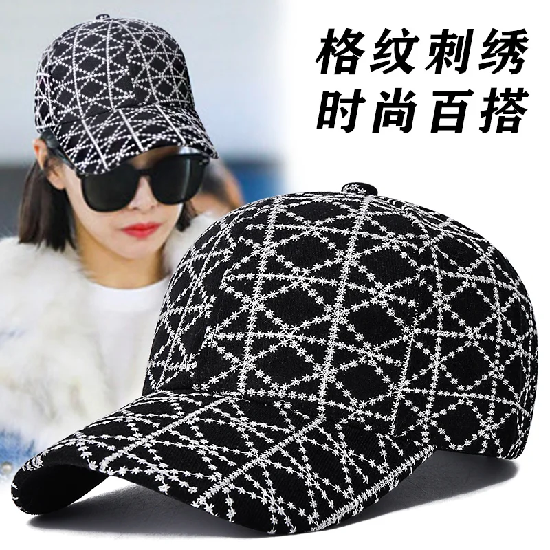 

Hat Women's autumn new baseball cap women embroidered checkered lady duck tongue hat tide brand street face small