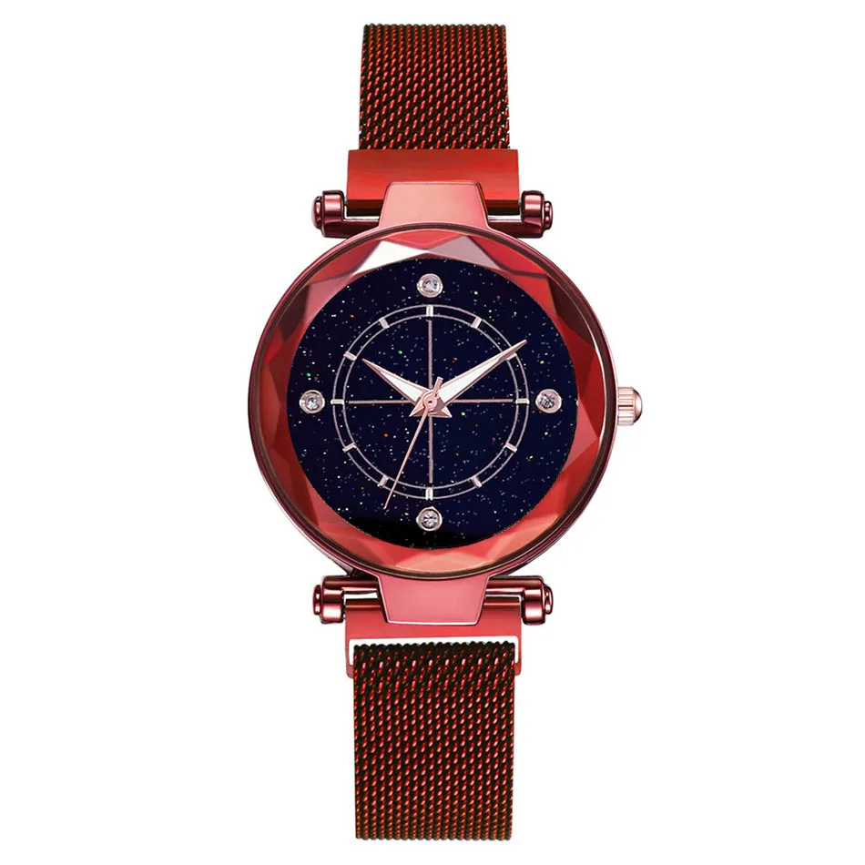 Новое поступление роскошный бренд магнит миланские женские наручные часы розовое золото кварцевые часы montre femme reloj mujer - Цвет: Красный