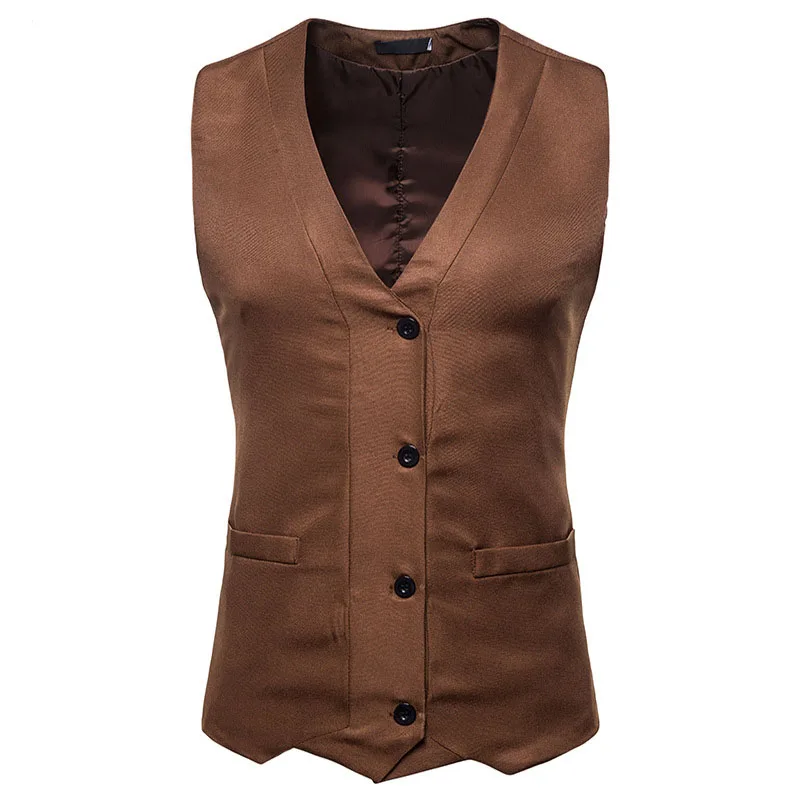 khaki Мужской черный жилет бренд Slim Fit однобортный мужской жилет без рукавов жилет мужской для формальных и деловых встреч и торжеств жилеты жилет мужской - Цвет: khaki