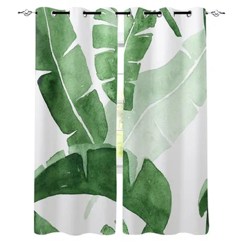

Leaves Tropical Plant Green Window Curtains Living Room Kitchen Curtains for Bedroom Left and Right Biparting Open Curtains