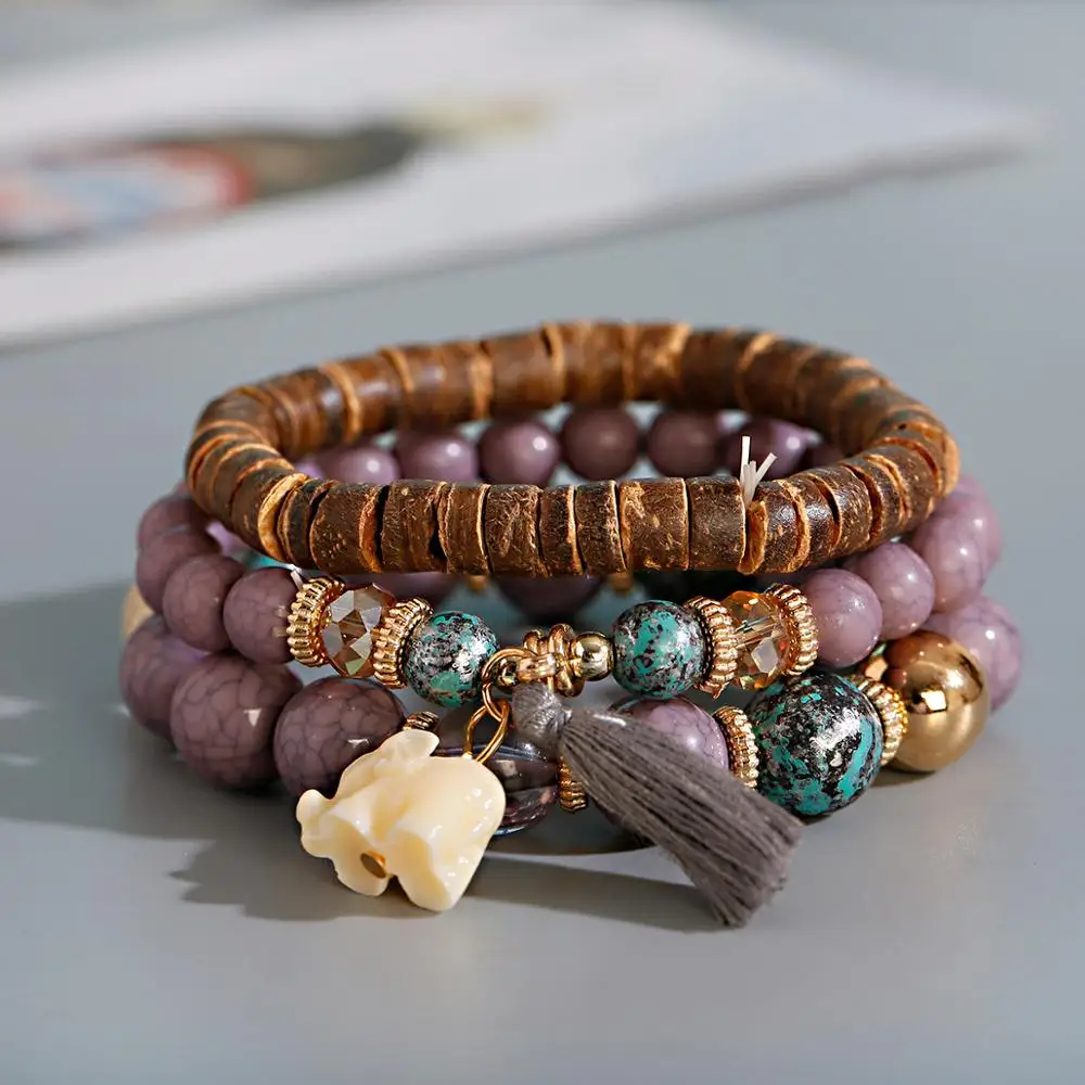 Pack 6 Pulseras Bohemias Apilables Para Mujer - Cuentas Elásticas Múltiples Capas, Colores Variados - Estilo Hippie, Yoga O Festival