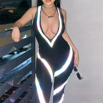 

2020 Colorful Reflective Jumpsuit Women Sexy Deep V Neck Jumpsuit Clubwear Sleeveless Summer Clothes