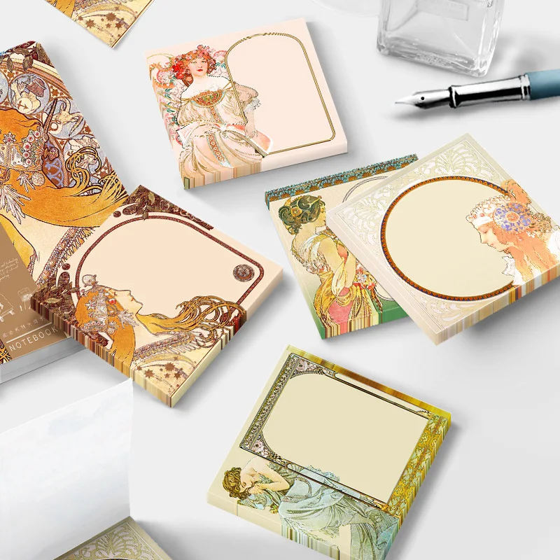 

50 Sheets/Set Alphonse Mucha Oil Painting Series Memo Pads Retro European Style Sticky Notes DIY Journal Decoration