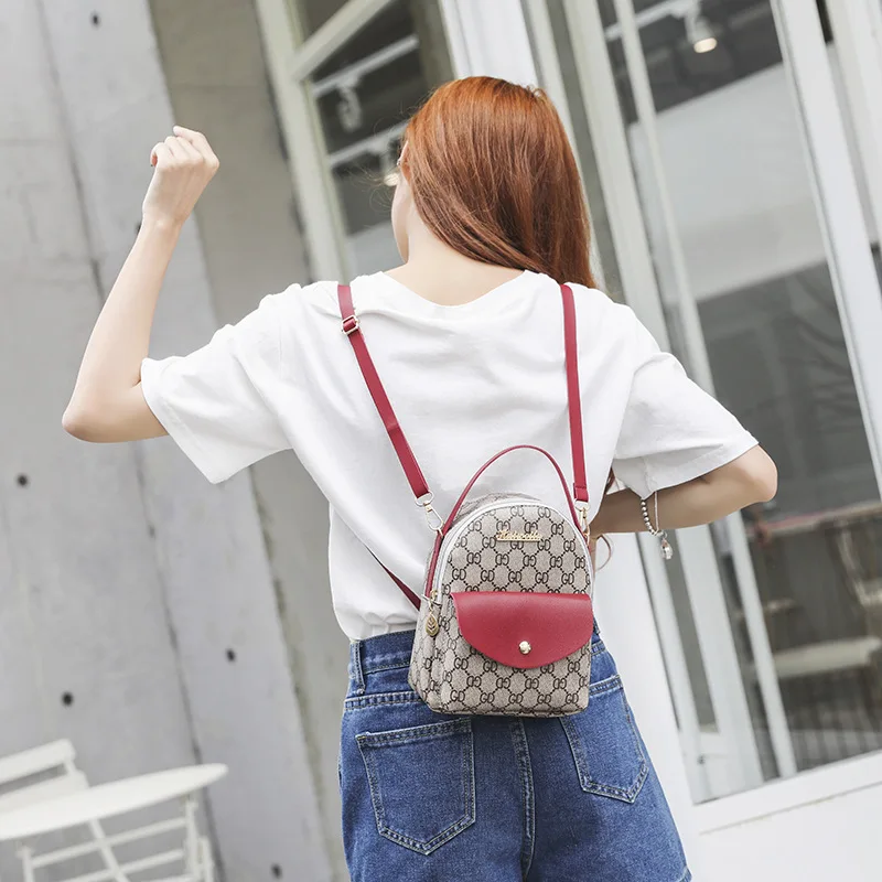

Fashion Printed Backpack 2019 Korean-style New Style Contrast Color Small Bookbag Shoulder Handbag Lady Bag