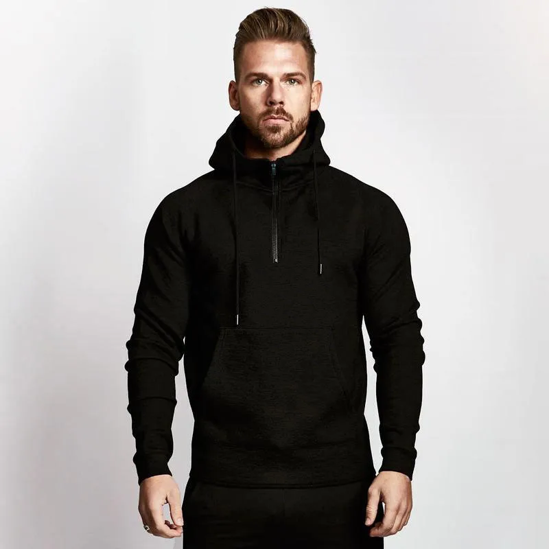 Толстовка с длинным рукавом, спортивный пуловер для спортзала, толстовки с карманом Канга - Цвет: Черный