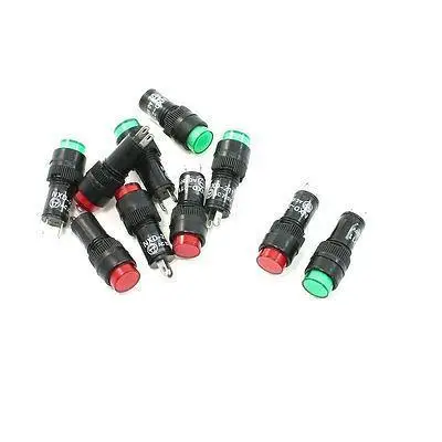 

10 Pcs Red Green Cap 2 Pins SPST NO Panel Mount Mini Push Button Switch